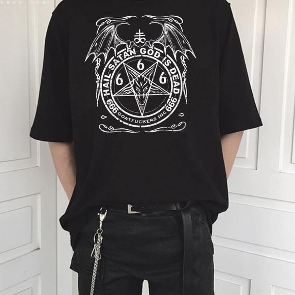 Hail Satan God Is Dead Printed T-Shirt - Picture 1 of 4